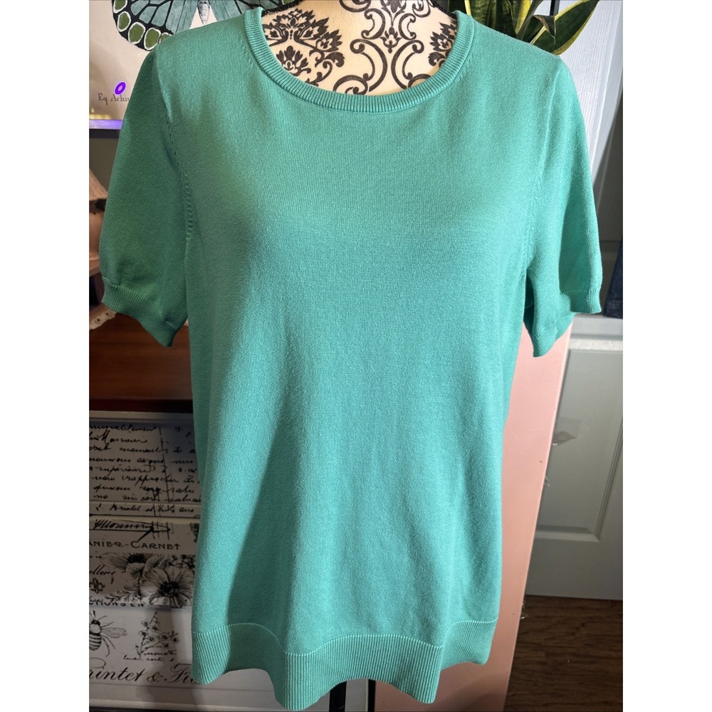 Lands End Cotton Blend Short Sleeve Green Sweater Sz 1X